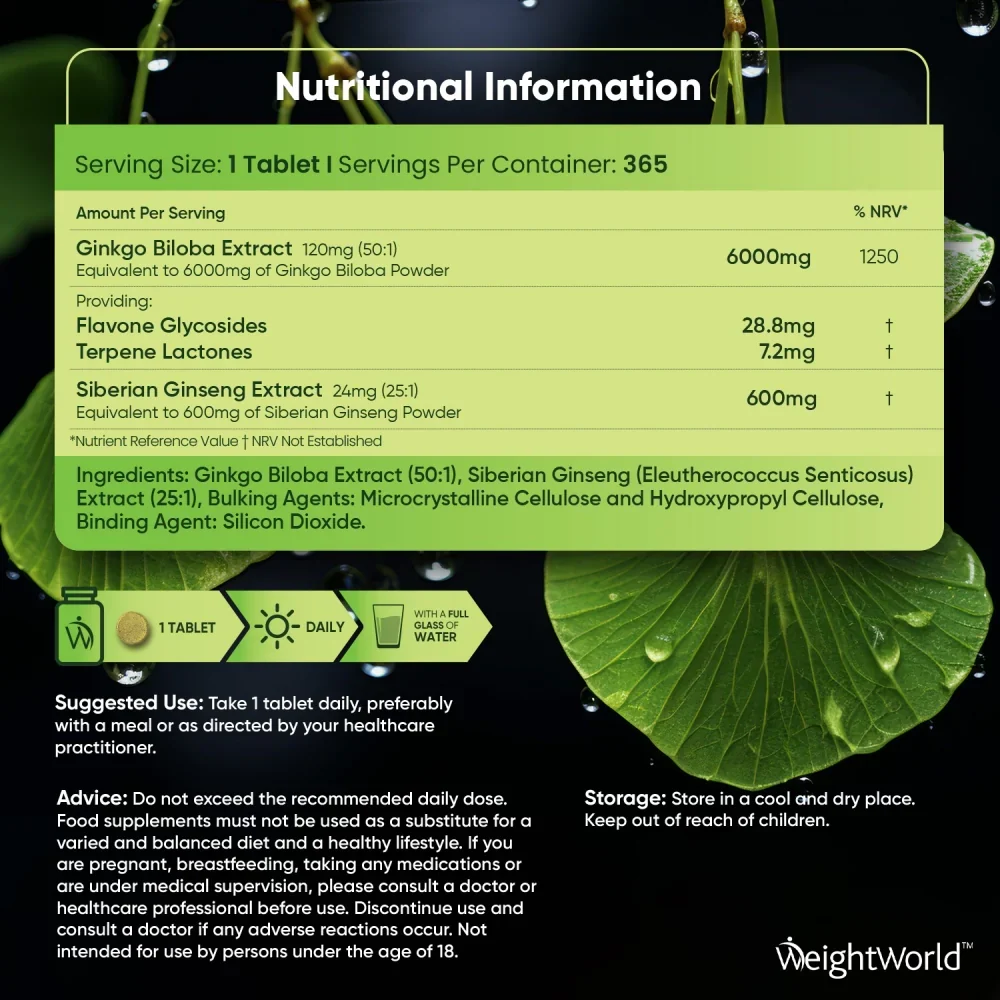 Ginkgo Biloba With Siberian Ginseng Tablets - Image 6